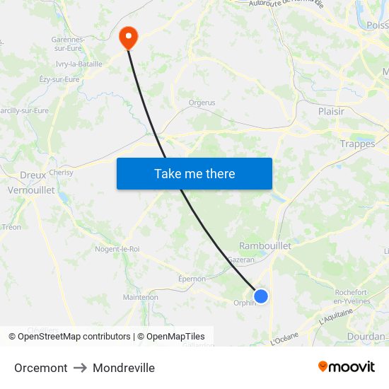 Orcemont to Mondreville map