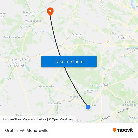 Orphin to Mondreville map