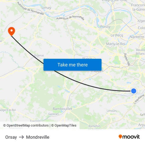 Orsay to Mondreville map