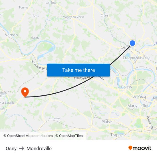 Osny to Mondreville map