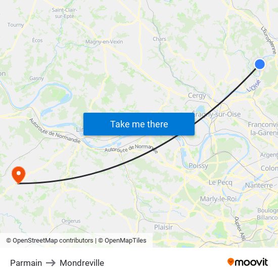 Parmain to Mondreville map