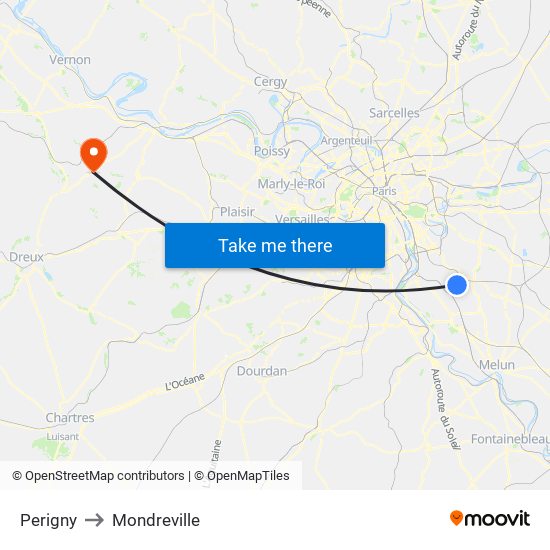 Perigny to Mondreville map