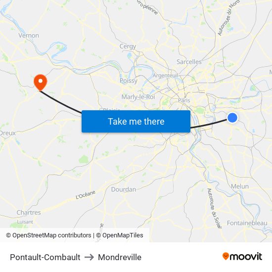 Pontault-Combault to Mondreville map