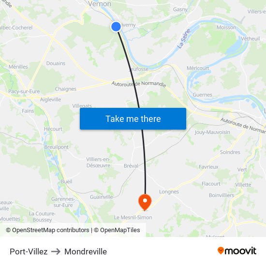 Port-Villez to Mondreville map