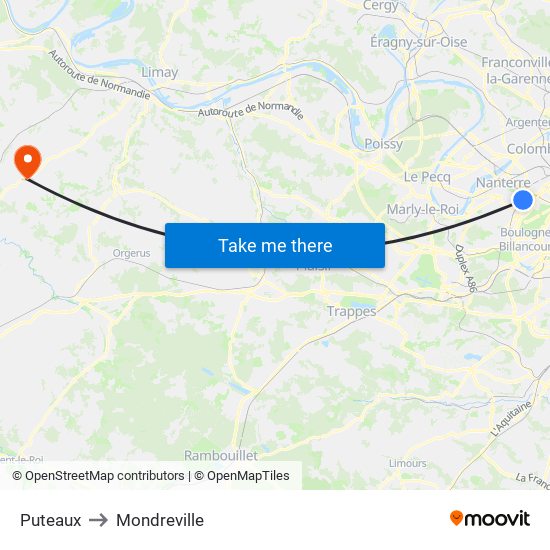 Puteaux to Mondreville map