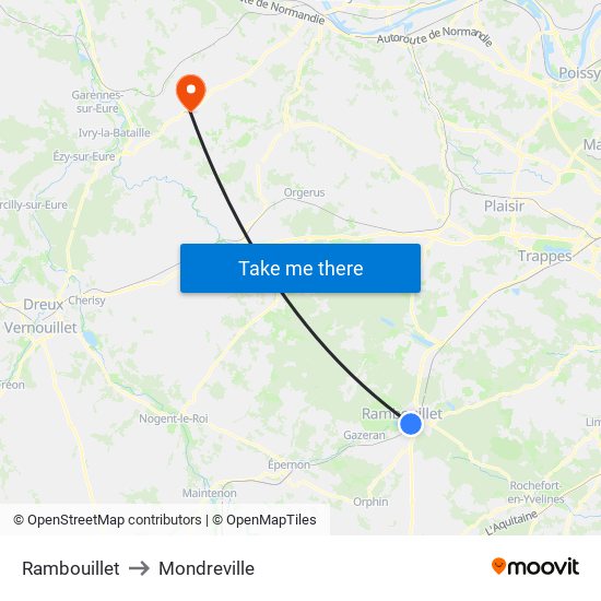 Rambouillet to Mondreville map