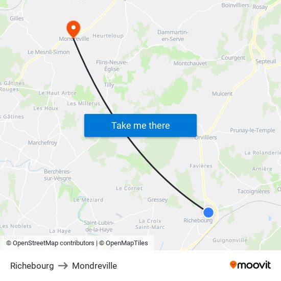 Richebourg to Mondreville map