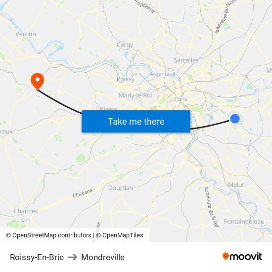 Roissy-En-Brie to Mondreville map