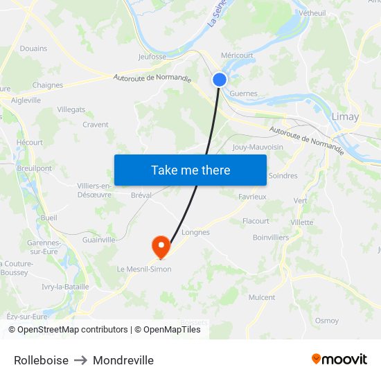 Rolleboise to Mondreville map