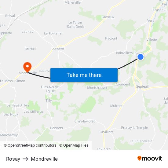 Rosay to Mondreville map