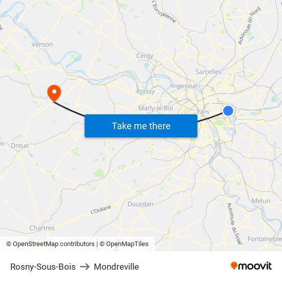 Rosny-Sous-Bois to Mondreville map