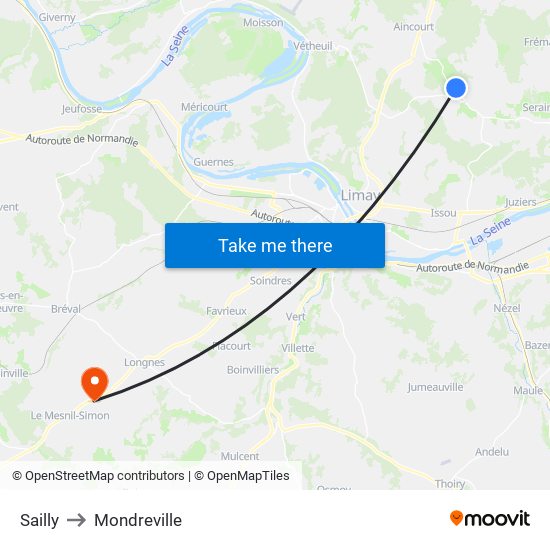 Sailly to Mondreville map