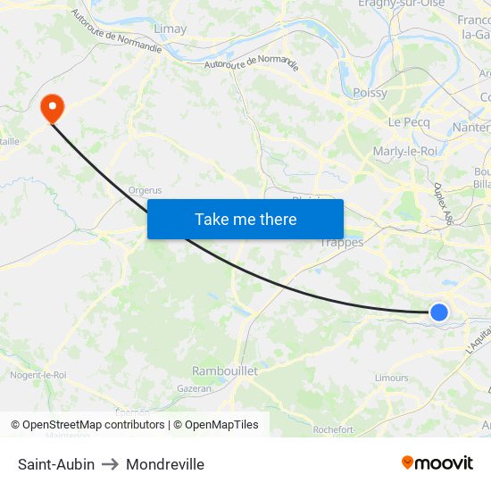 Saint-Aubin to Mondreville map