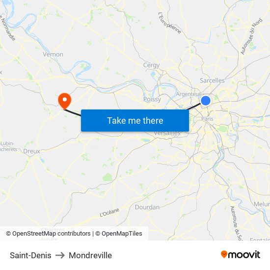 Saint-Denis to Mondreville map