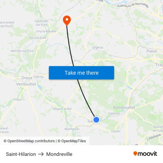 Saint-Hilarion to Mondreville map