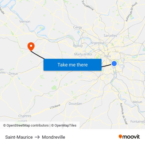 Saint-Maurice to Mondreville map