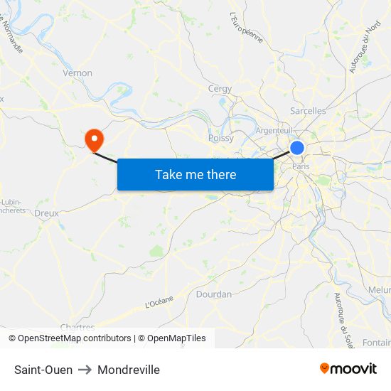 Saint-Ouen to Mondreville map