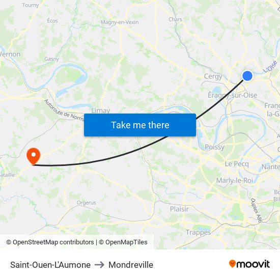 Saint-Ouen-L'Aumone to Mondreville map