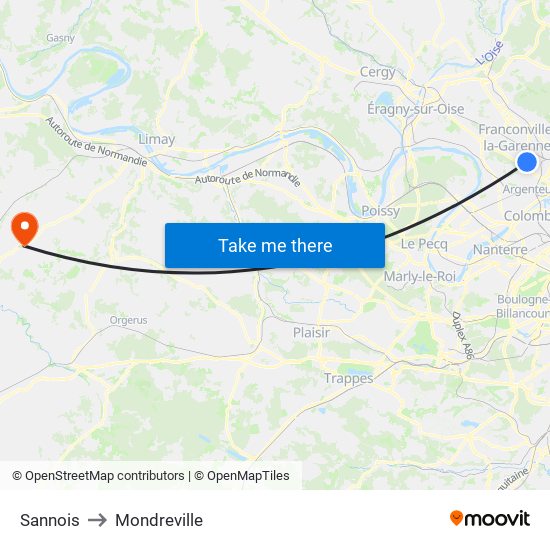 Sannois to Mondreville map