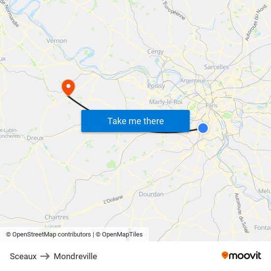 Sceaux to Mondreville map