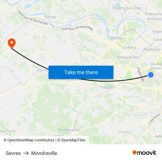 Sevres to Mondreville map