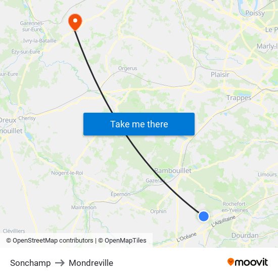 Sonchamp to Mondreville map