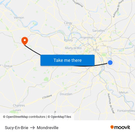Sucy-En-Brie to Mondreville map