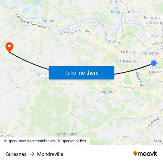 Suresnes to Mondreville map
