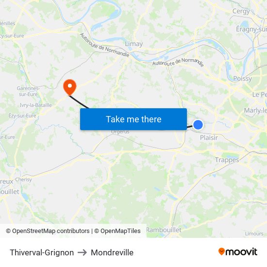 Thiverval-Grignon to Mondreville map