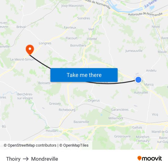 Thoiry to Mondreville map