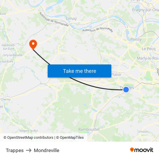 Trappes to Mondreville map