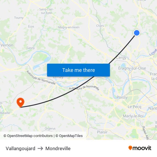 Vallangoujard to Mondreville map