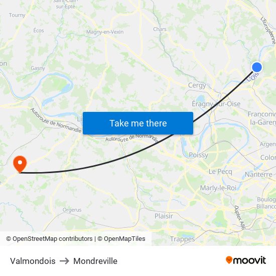 Valmondois to Mondreville map