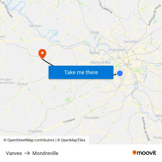 Vanves to Mondreville map