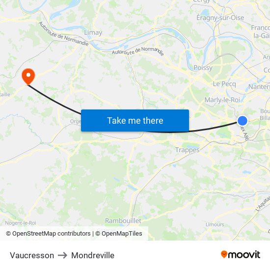 Vaucresson to Mondreville map