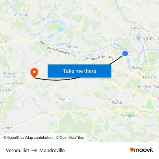 Vernouillet to Mondreville map