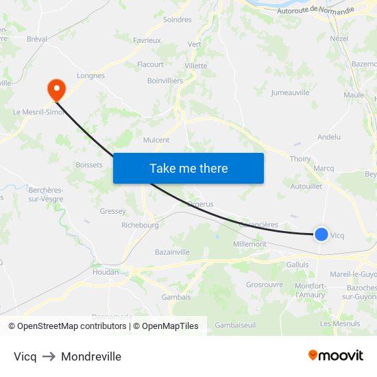 Vicq to Mondreville map
