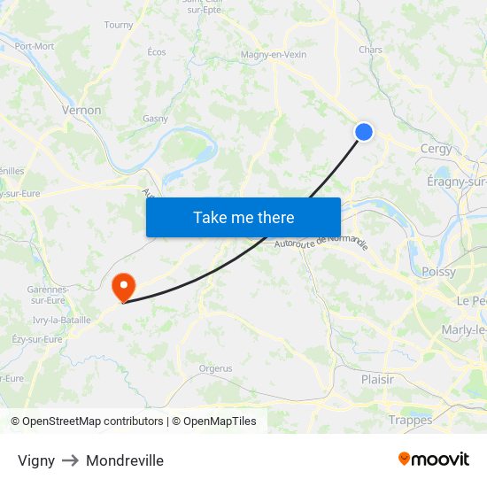 Vigny to Mondreville map