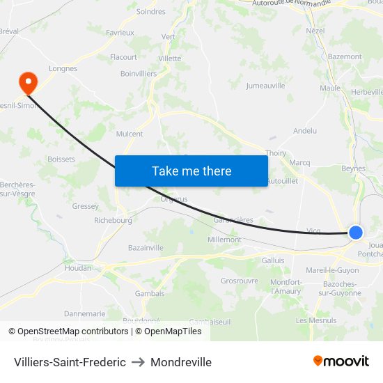 Villiers-Saint-Frederic to Mondreville map