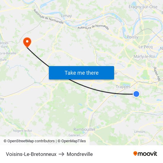 Voisins-Le-Bretonneux to Mondreville map