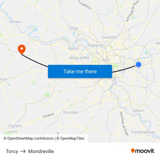 Torcy to Mondreville map