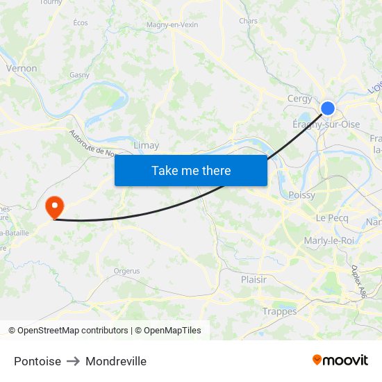 Pontoise to Mondreville map