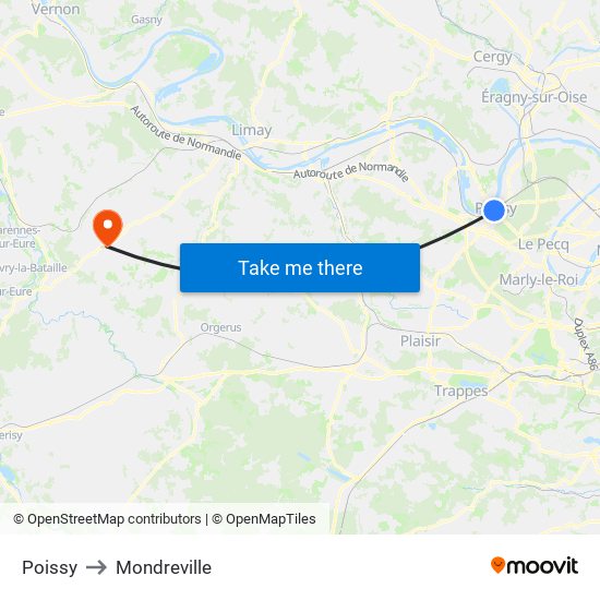 Poissy to Mondreville map