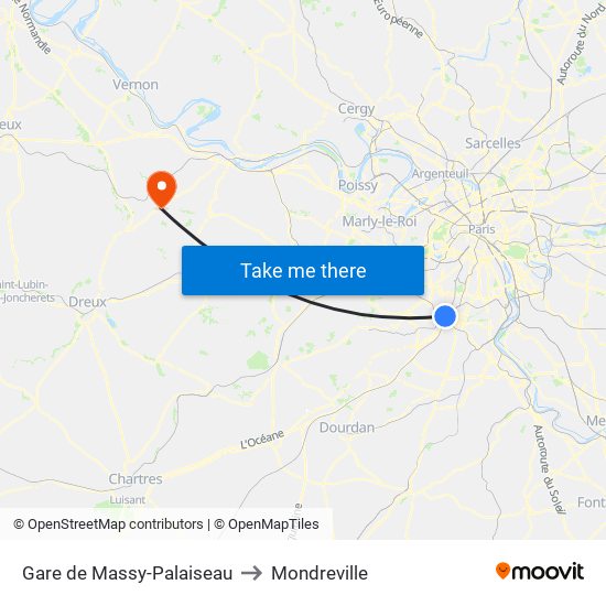 Gare de Massy-Palaiseau to Mondreville map