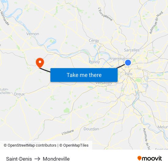 Saint-Denis to Mondreville map
