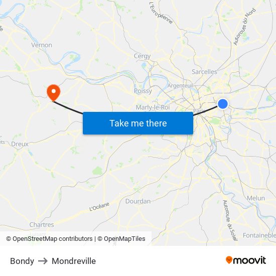 Bondy to Mondreville map