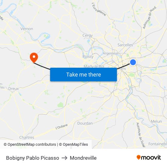 Bobigny Pablo Picasso to Mondreville map