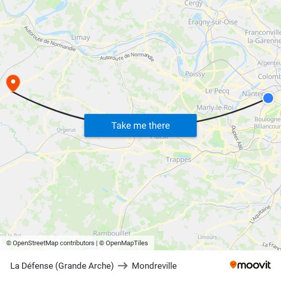 La Défense (Grande Arche) to Mondreville map