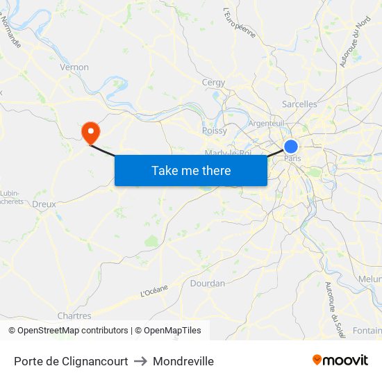 Porte de Clignancourt to Mondreville map