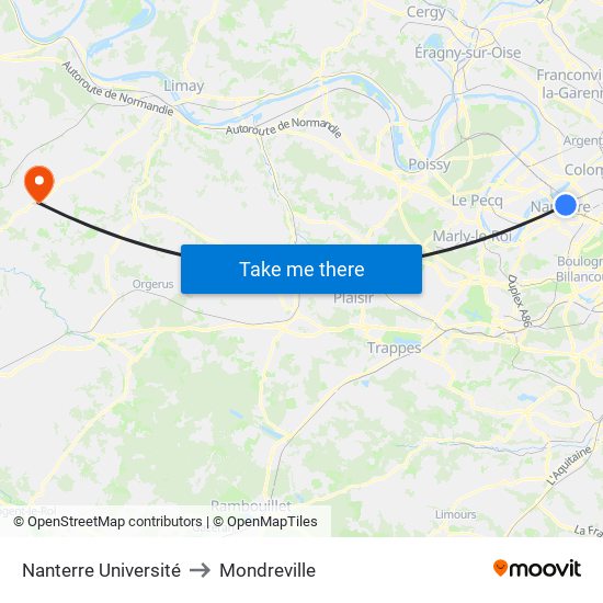 Nanterre Université to Mondreville map